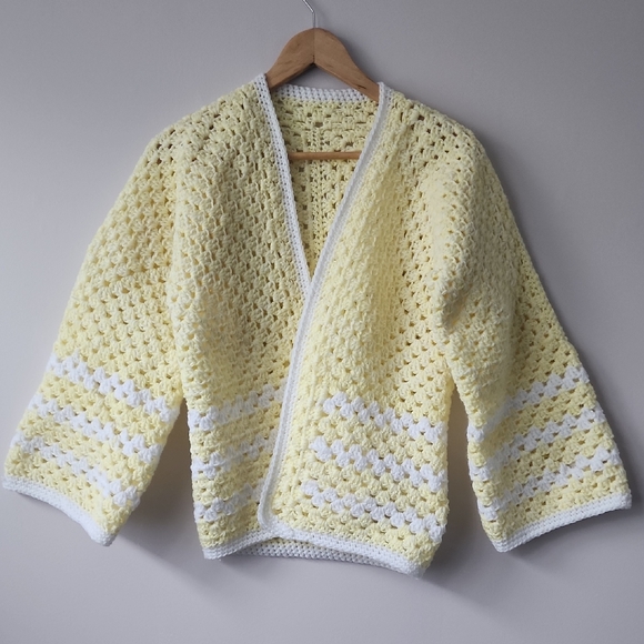 Handmade Sweaters - Chic Yellow and White Women's Hexagon Cardigan 🌞
